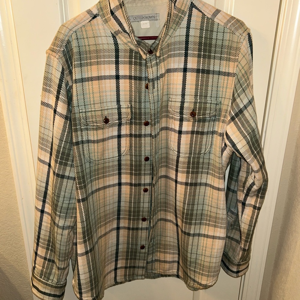 Outerknown Beige and Blue Plaid Shirt